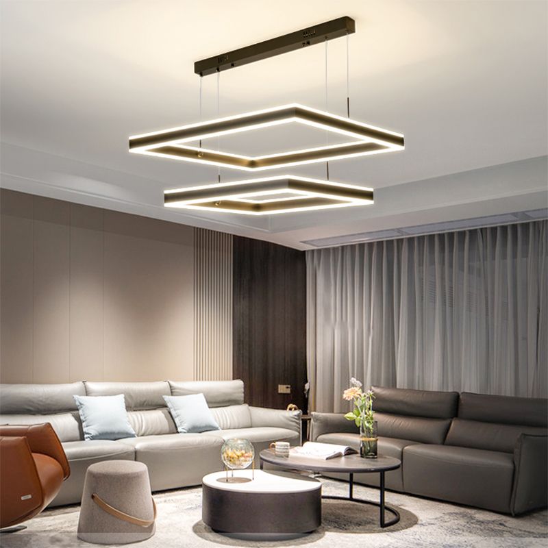 Modern Square Chandelier Light Fixtures Multi-Tier Hanging Pendant Lamps for Living Room