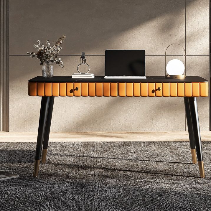 Contemporary Office Desk Antique Finish Computer Desk with 2 Storage Drawers