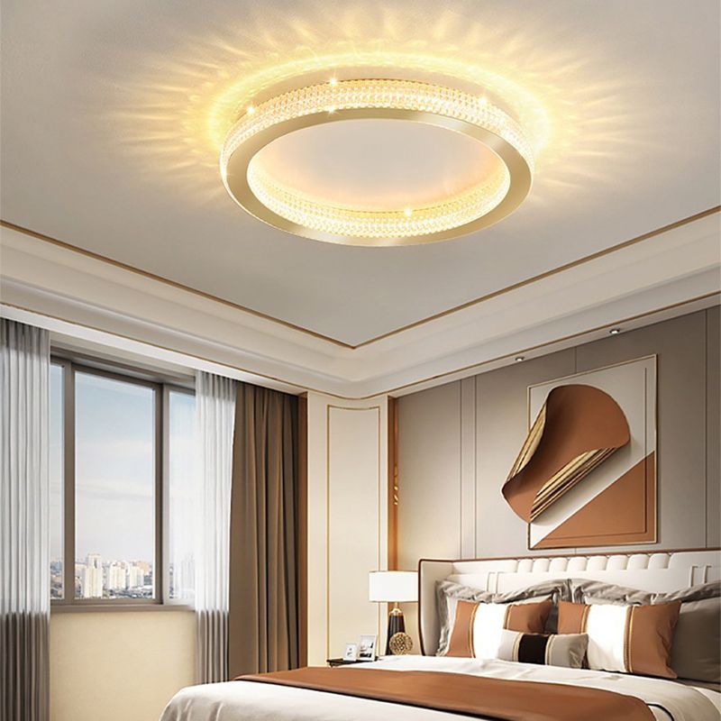 Gold Round Ceiling Mount Light LED Ceiling Light with Acrylic Shade for Bedroom