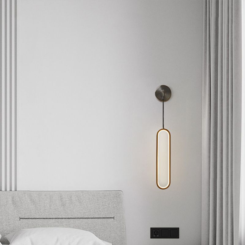 Metal Oval Shade Wall Sconce Modern Style Single Light Wall Mount Lighting in Black