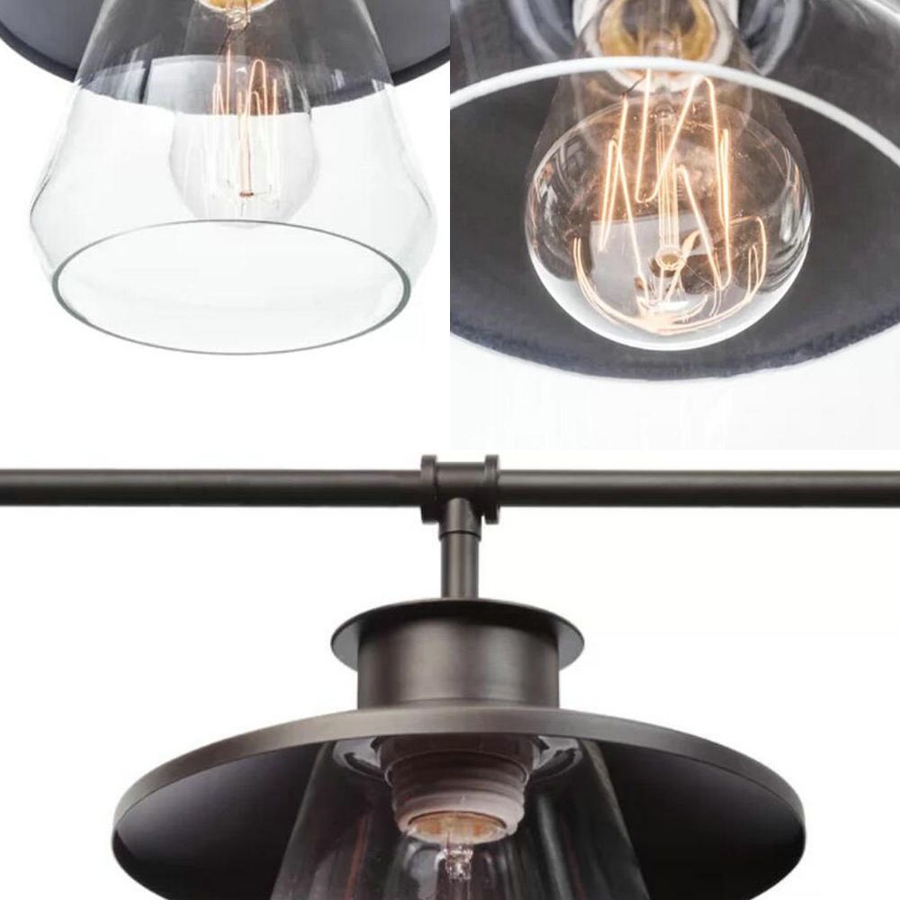 3 Bulbs Clear Glass Island Lighting Vintage Black Jar Shaped Dining Room Hanging Lamp Kit