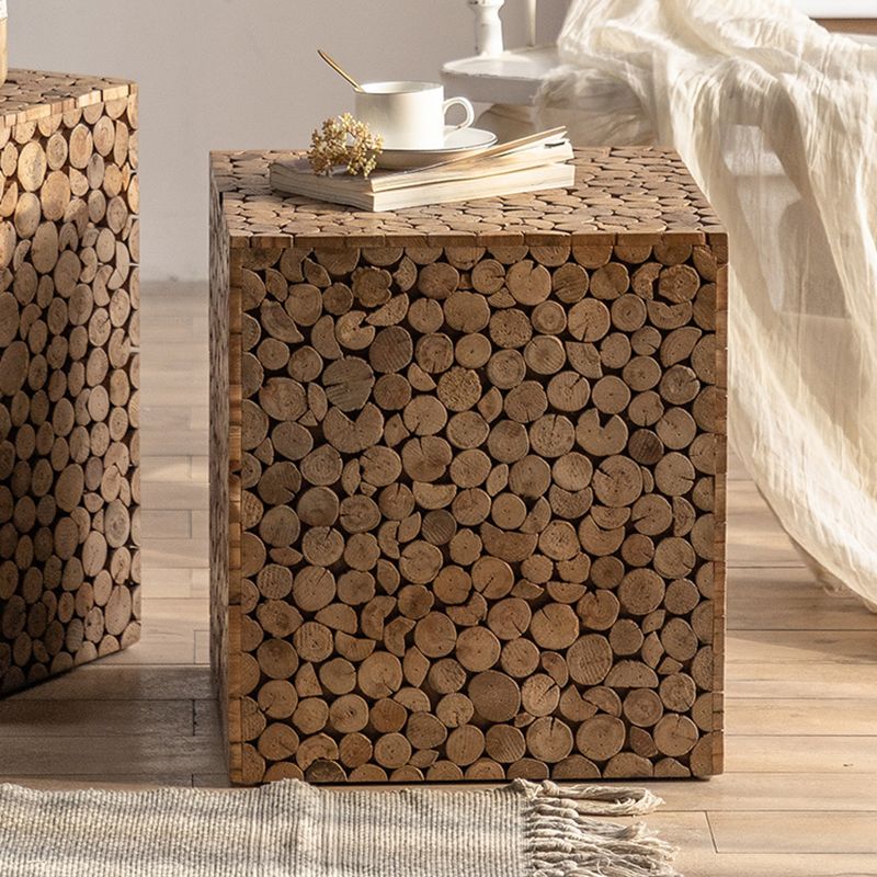 Rustic Solid Wood Side Table Square Distressed Brown Accent Side Table