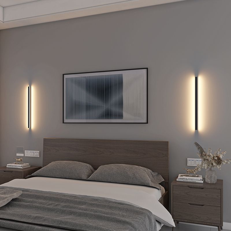 Metal Linear Shape Wall Light Modern Style 1-Light Wall Mounted Light in Black
