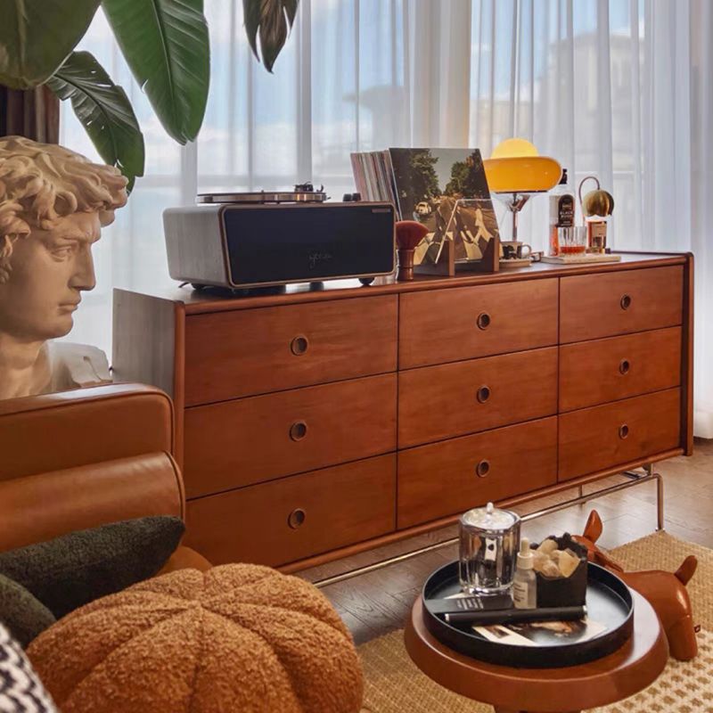 Ultra-Modern Horizontal Double Dresser Solid Wood Storage Chest Dresser for Bedroom