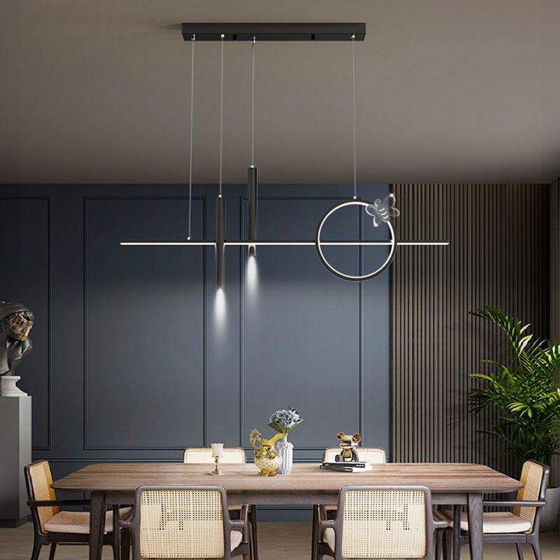 Contemporary Island Light Linear Metal 4 Light Island Chandelier Lights