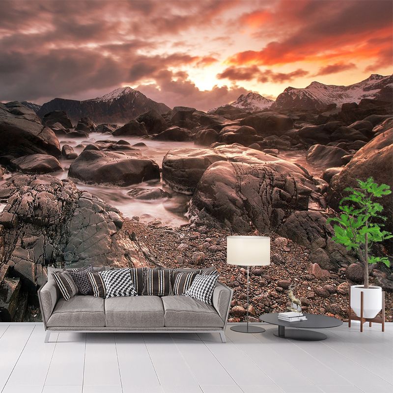 Sunset Mountain Spa Scene Mural Modern Moisture Resistant Indoor Wall Decor, Custom Size