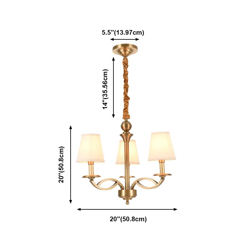 Traditional Ceiling Pendant Light Cone Fabric Ceiling Hung Fixtures in Copper