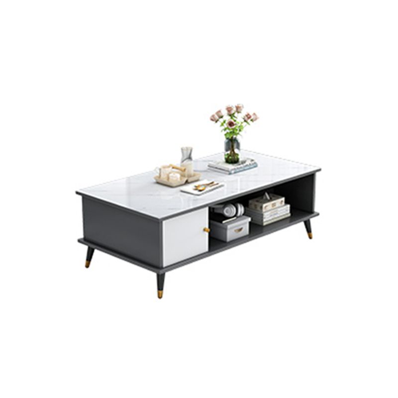 Rectangle White and Grey Modern Coffee Table with Four Legs for Living Room