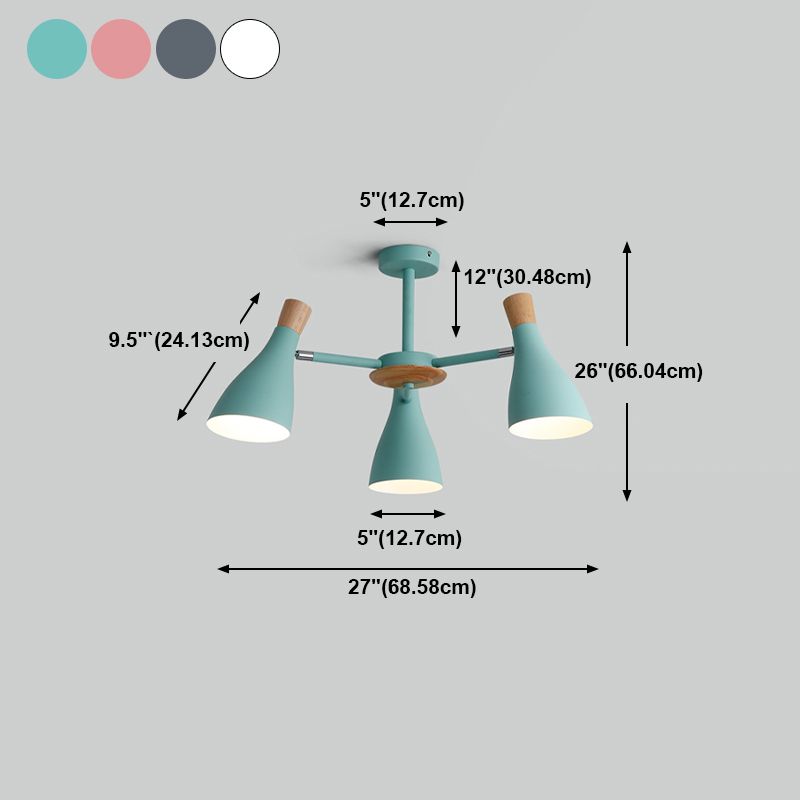 Nordic Wood Macron Chandelier Metal Lampshade Pendant Lighting Fixtures for Bedroom