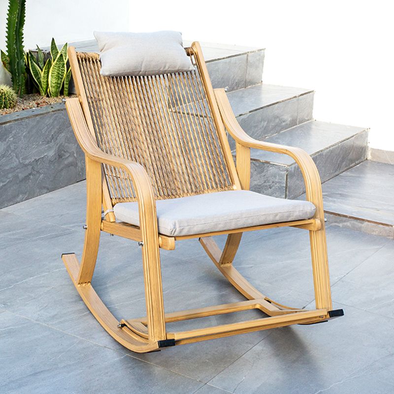 Rattan and Metal Rocker Chair Contemporary Spindle Rocking Accent Chair for Outdoor