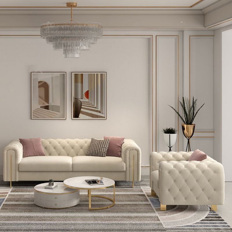 Tuxedo Arm Sofa Contemporary White Sofa with Tufted Split-Back