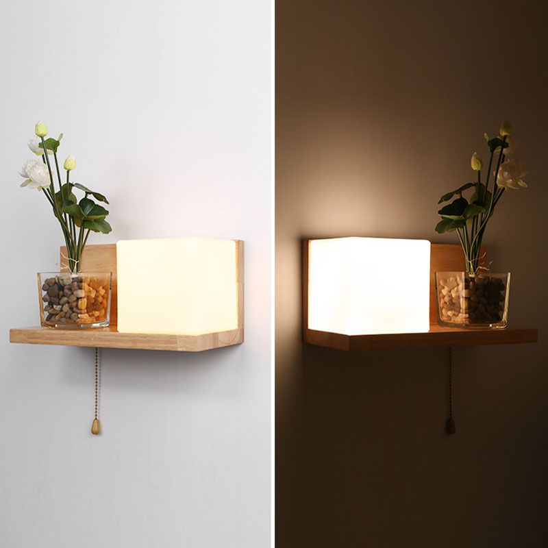 Lampada da parete rettangolare in legno in vetro minimalista moderno Pronzo da parete interno