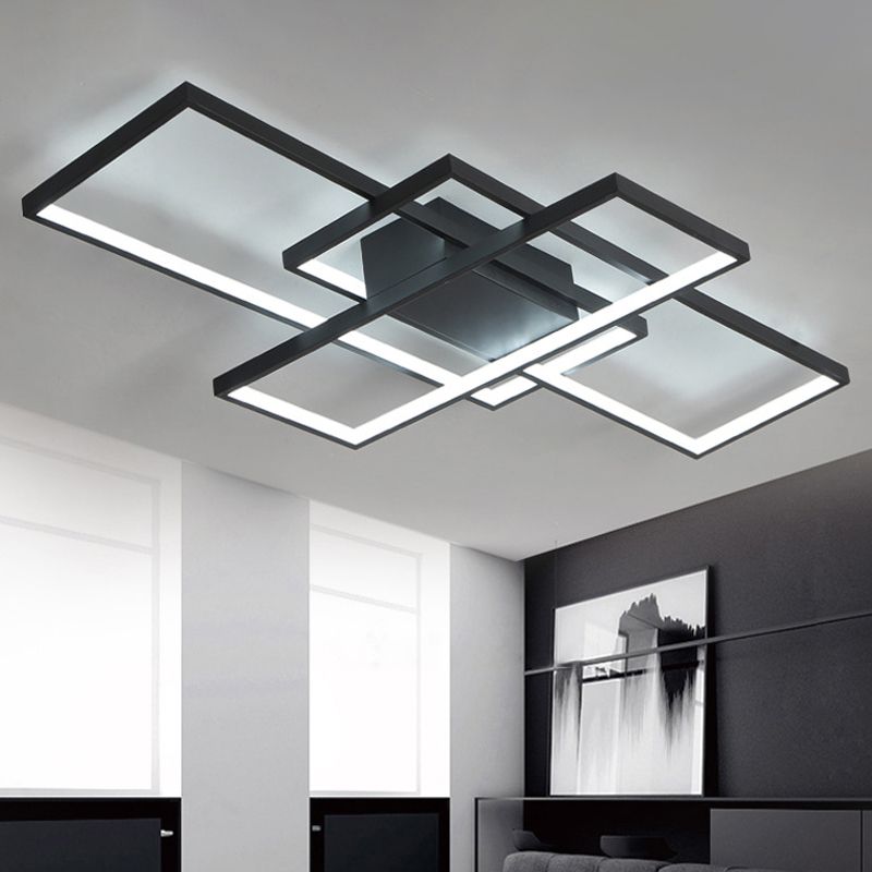 35.5"/43" Wide Black/White 3-Rectangle Ceiling Light Modern LED Acrylic Semi Flush Mount Light in Warm/White Light