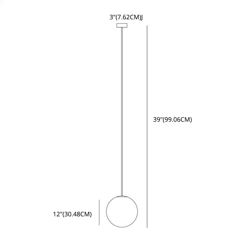 Minimalistischer Ball Anhänger weißes Glas 1 Glühbirnen -Schlafzimmer -Federung mit hängenden Stange