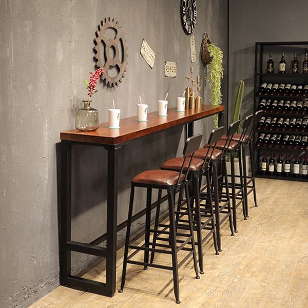 Rectangle Wood Bar Dining Table Modern Bar Table with Trestle Base