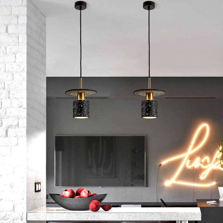 Terrazzo Hat Shaped Pendant Light Nordic Single-Bulb Ceiling Light for Kitchen Bar