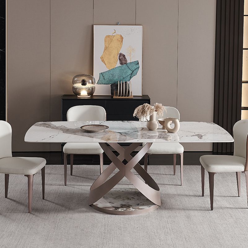 Glam Sintered Stone Dining Table Dining Rectangle Table with Metal Leg