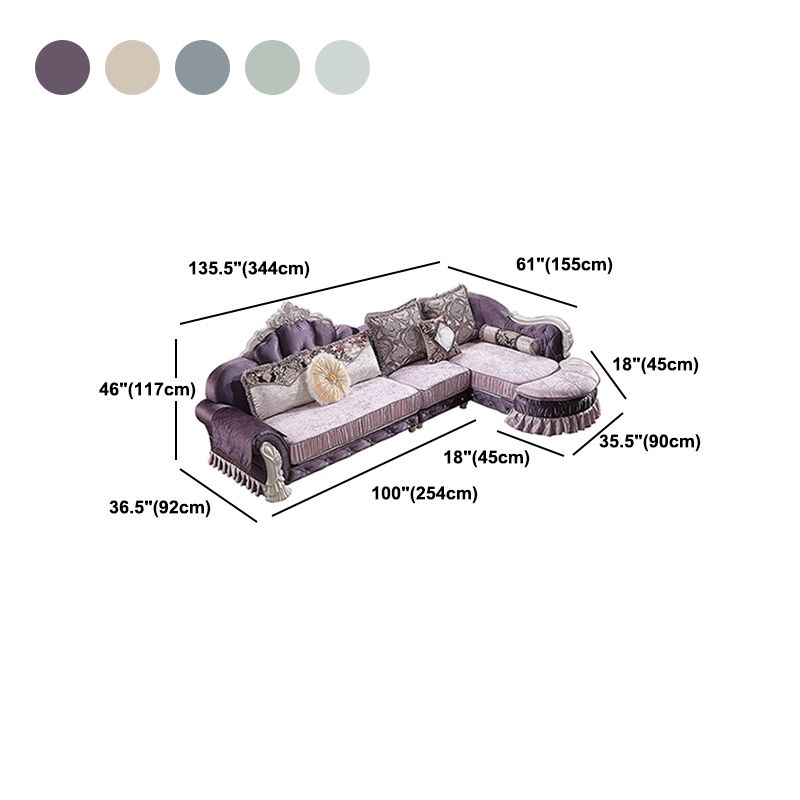 Traditional Wooden 4-Seater Sofa Chaise Flared Arm Sofa with Pillows