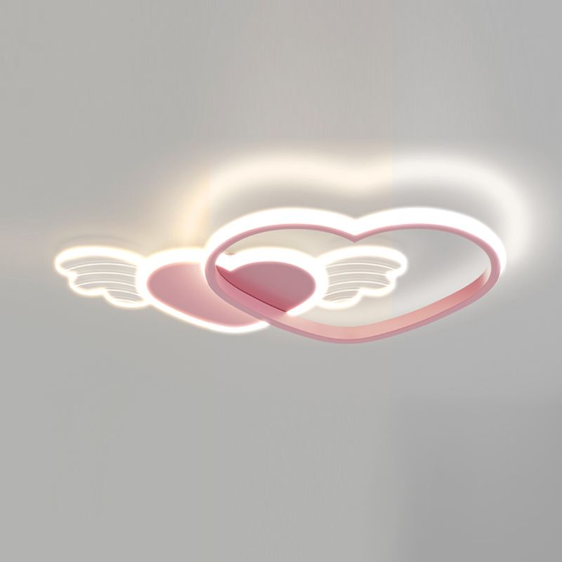 Metal Heart Shape Flush Ceiling Light Modern Style 4 Lights Flush Mount Lighting in Pink