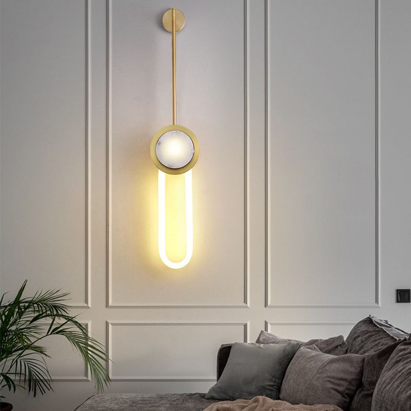 Gold LED Wall Sconce 1 - Light Brass and Stone Modern Wall Armed Sconce