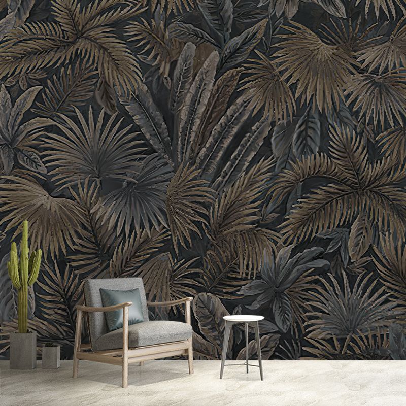 Black and Blue Leaves Mural Wallpaper Stain-Resistant Wall Art for Living Room Decor