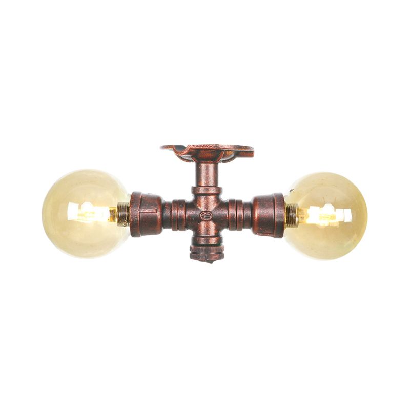 Plafonnier LED en verre ambré et cuivre, boule lumineuse à 2 têtes, luminaire de plafond semi-encastré pour ferme