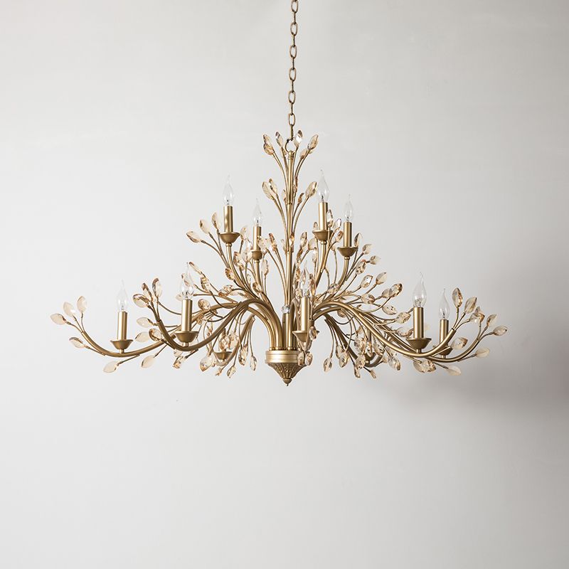Multi Light Candle Pendant Light with Crystal Decoration American Country Style Metal Chandelier