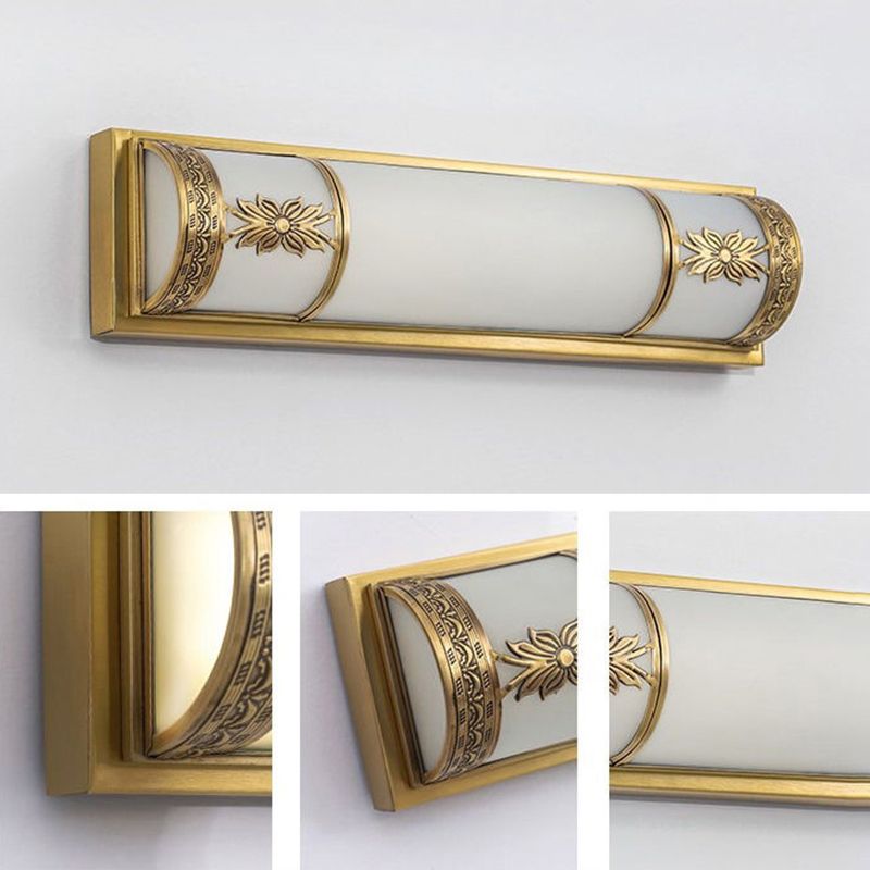 Traditional Linear Wall Mounted Lamps Milky Glass Wall Mount Light Fixture for Bathroom
