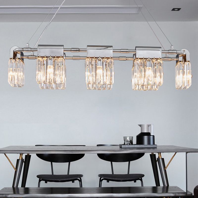 Geometric Island Light Fixtures Modern Crystal 5 Light Island Lights in Silver