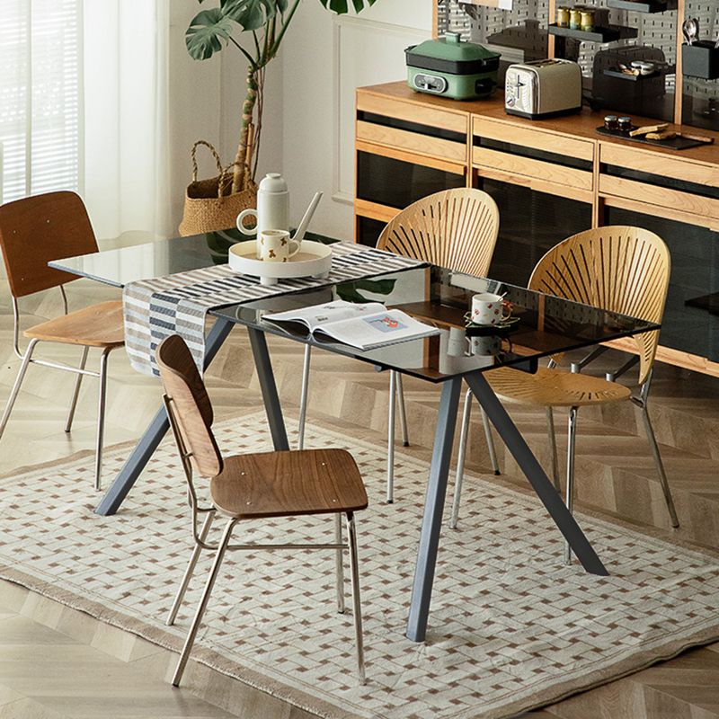 Contemporary Rectangular Glass Top Dining Table with Steel Legs