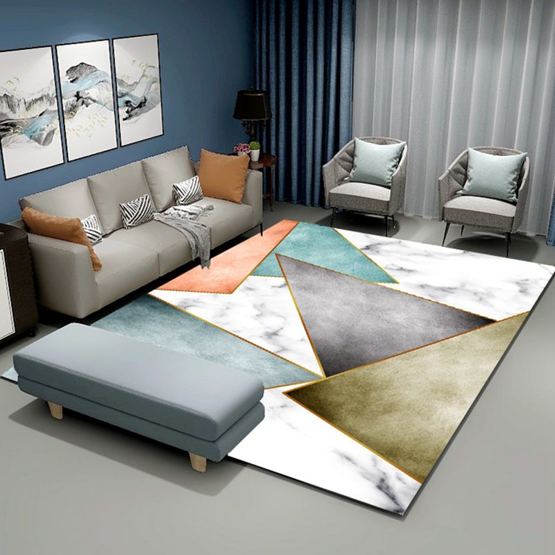 Marble Print Indoor Rug Polyester Modern Carpet Non-Slip Backing Carpet for Living Room