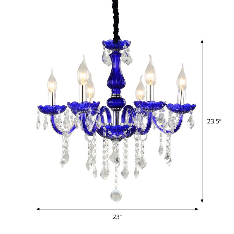 6-Bulb Ceiling Chandelier Modern Candle/Bell Clear Crystal Pendant Light in Blue with/without Fabric Shade