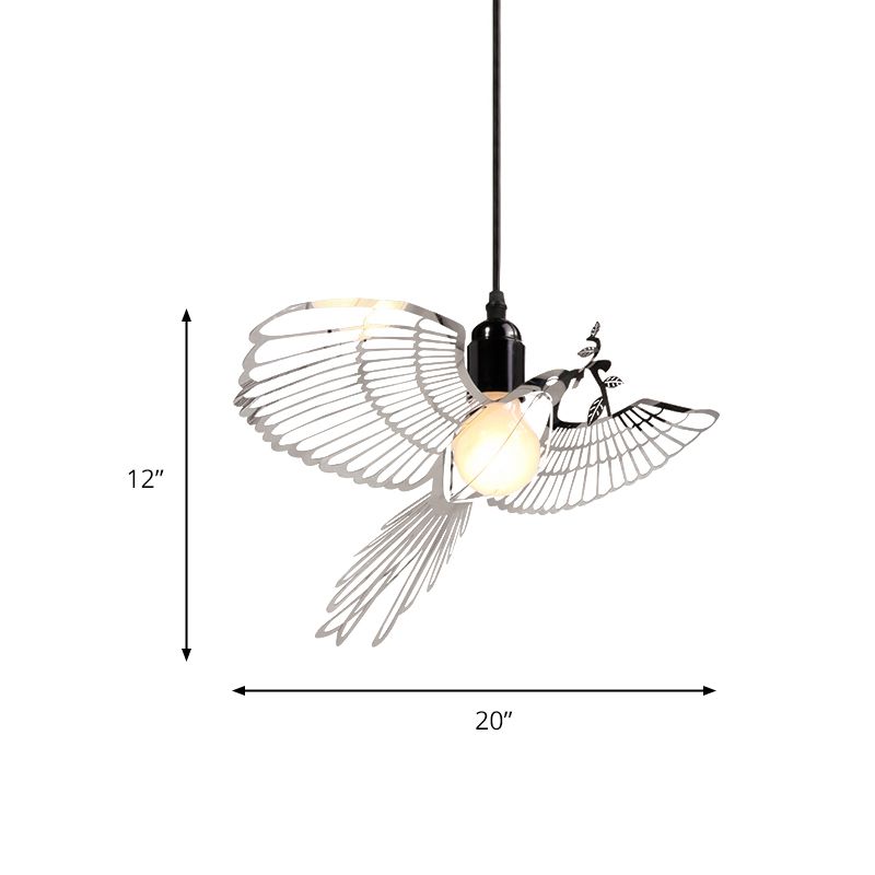 Iluminación colgante de sombra de pájaro volador de metal retro rústico 1 luz colgante suspendida de plata ligera para bar