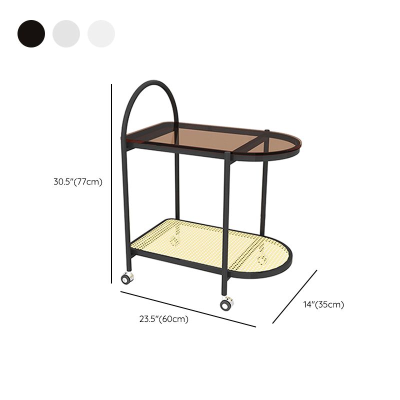 23.62" Wide Metal Side Table Oval Glass Top Sofa Side Accent Table