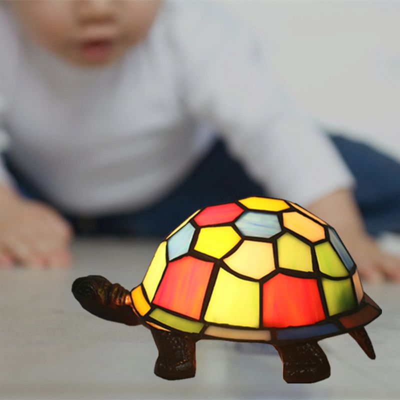 1 Bulb Turtle Shaped Table Lamp Baroque Stained Art Glass Night Light for Children Bedroom