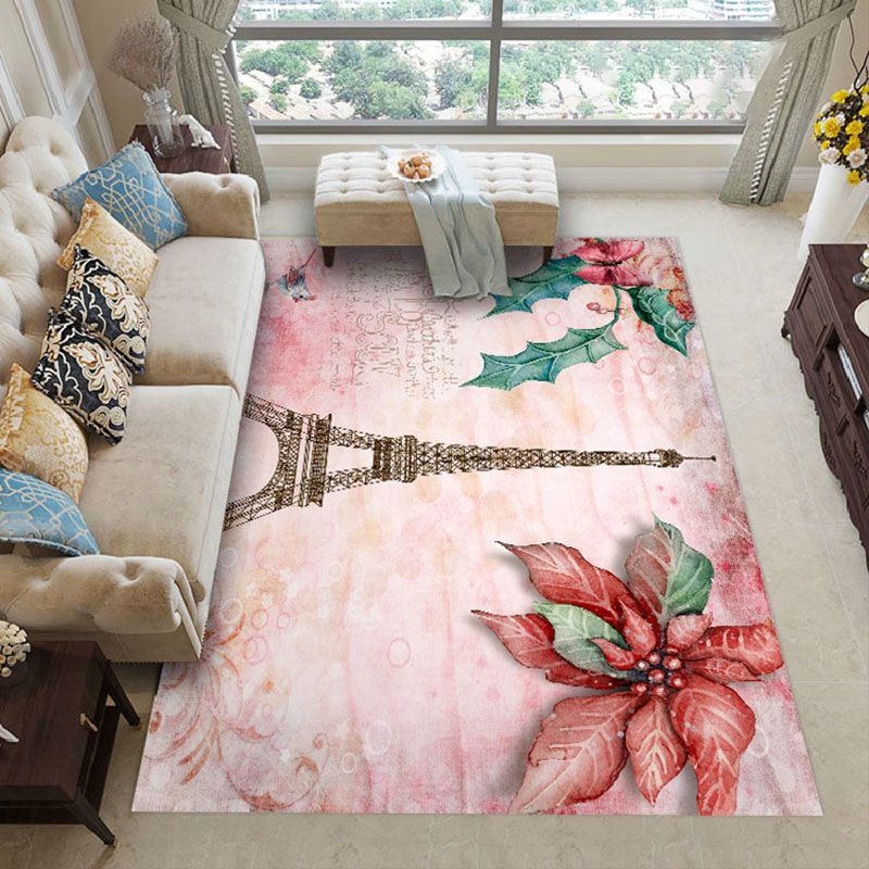 Stylish Modern Area Carpet Floral Pattern Polyester Area Rug Stain Resistant Rug for Home Decor