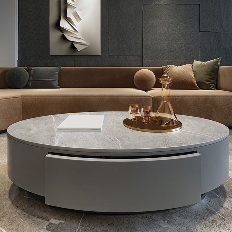 Glam Black Pedestal Base Coffee Table with Slate Top and Drawer