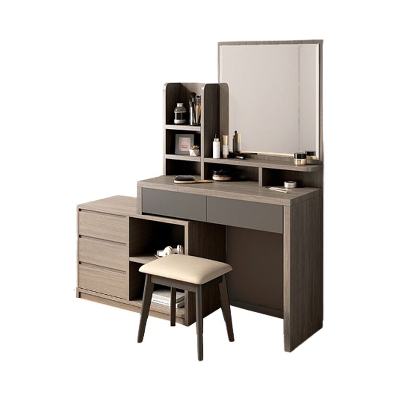 15.74" Wide Vanity Tables Wood Makeup Table with 5 Storage Drawers and Mirror