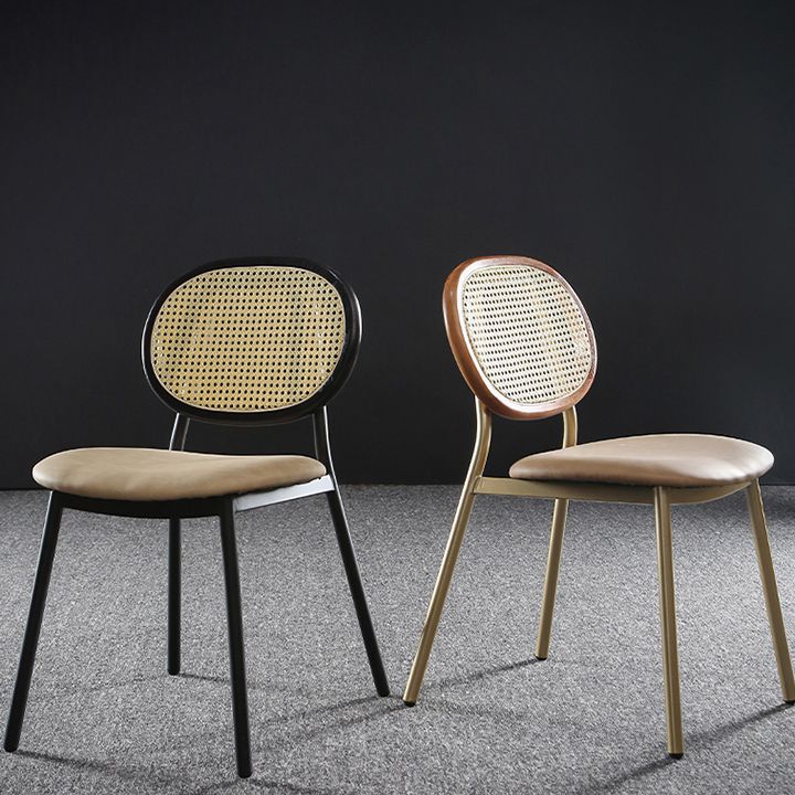 Contemporary Cane Back Chair Faux Leather Dining Side Chair for Indoor