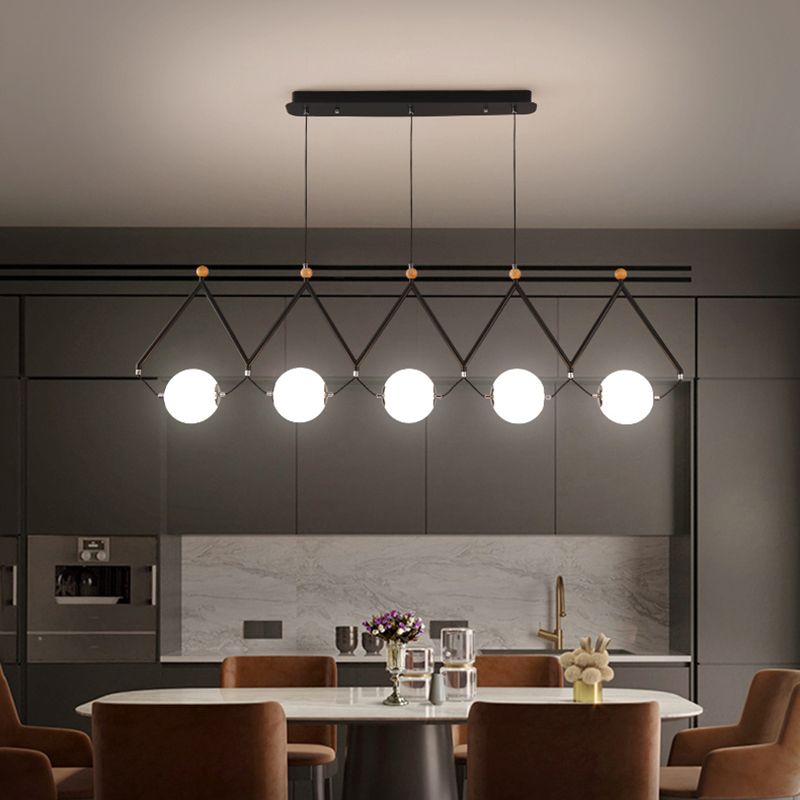 Ball Restaurant Suspension Light Ivory Glass Minimalist Creative Island Lighting Fixture