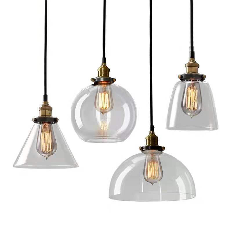 Lampada a sospensione singola retrò industriale Light a sospensione geometrica con tonalità di vetro puro