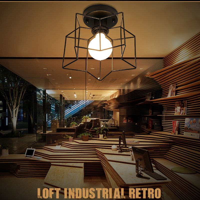 1 Light Semi Flush Chandelier Retro Industrial Style Metal Ceiling Mount Light Fixture for Hallway