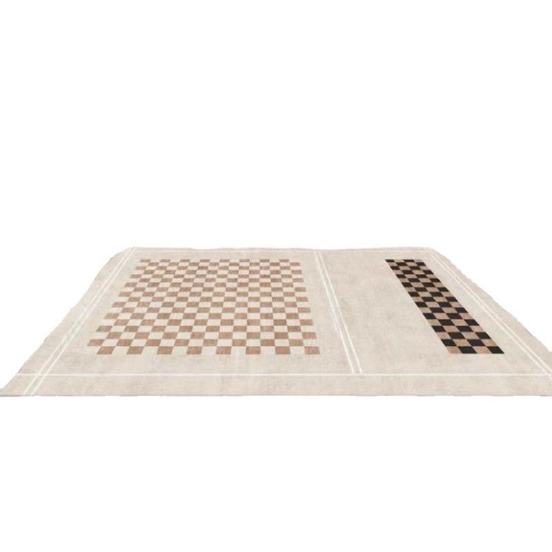 Light Brown Grid Rug Polyester Modern Rug Washable Rug for Living Room