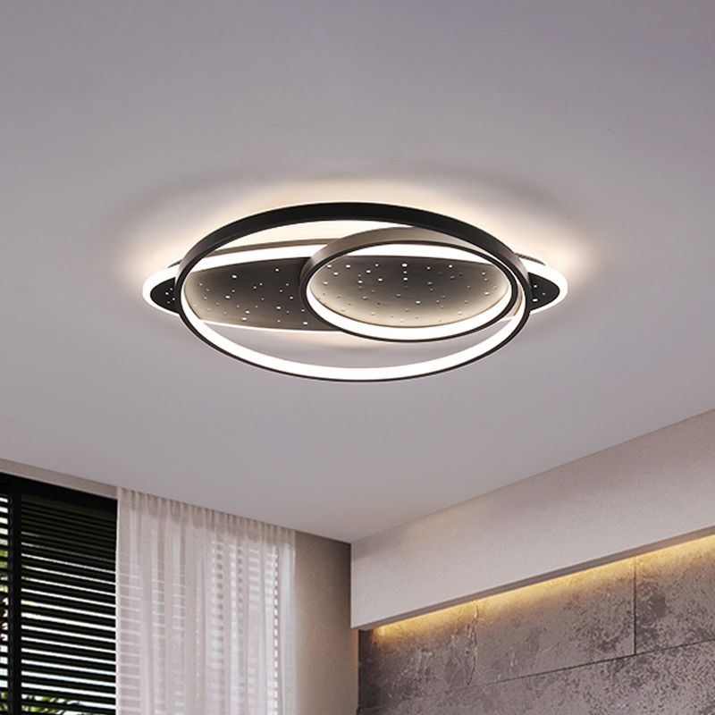 Metallic Oval and Circular Flush Mount Lamp Modern LED Flush Ceiling Light in Black