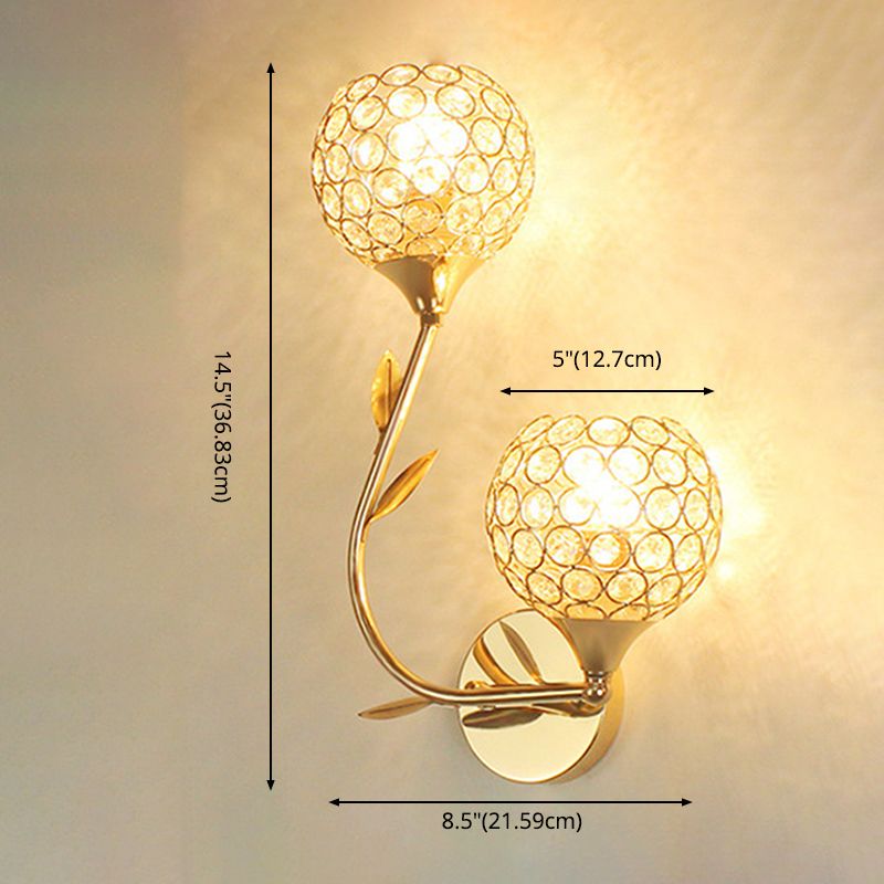 Living Room Wall Sconce Modern Golden Wall Lamp with Ball Crystal Shade