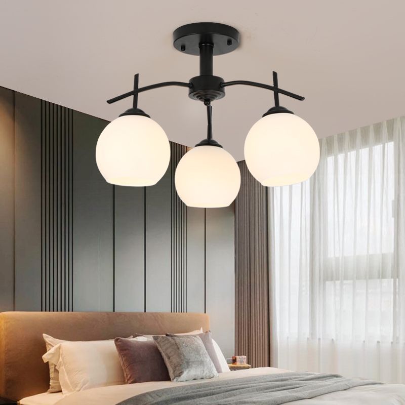Black Semi Flush Mount Lighting Modern Glass Spherical Ceiling Mount Light Fixture