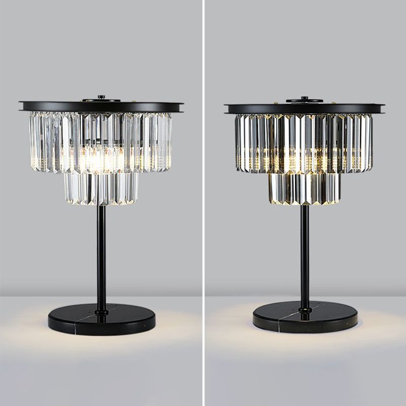 American Style Crystal Table Lamp Black 3 Lights Desk Lamp for Bedroom