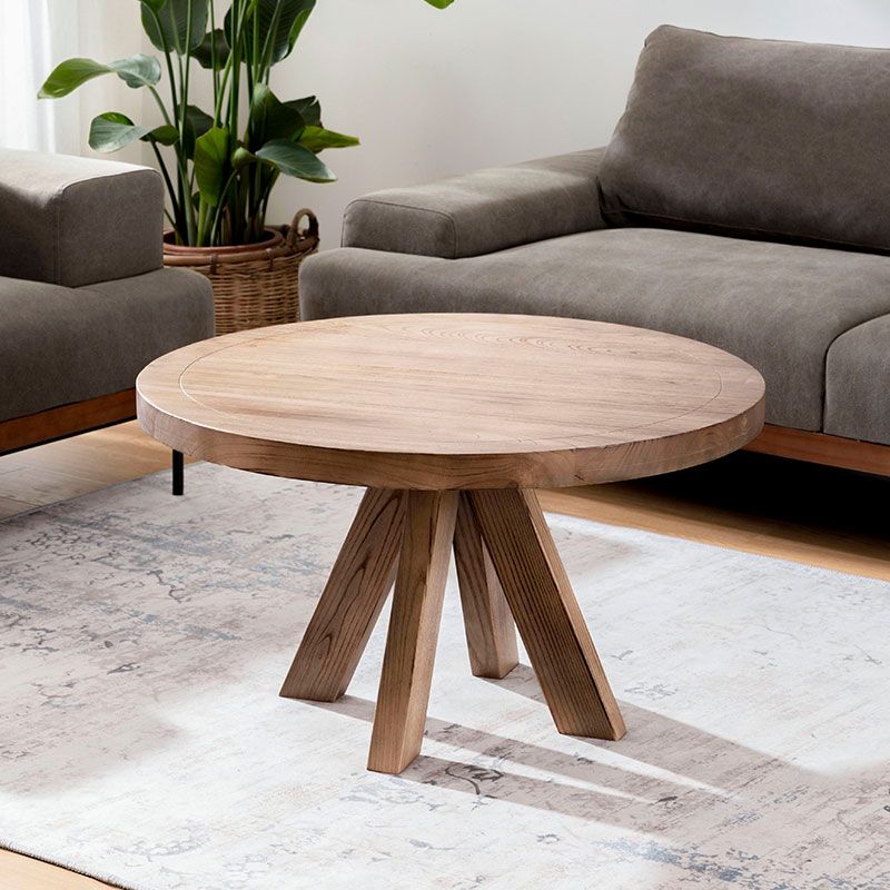 Scandinavian 4 Legs Coffee Table Round Wooden Coffee Table Set for Living Room