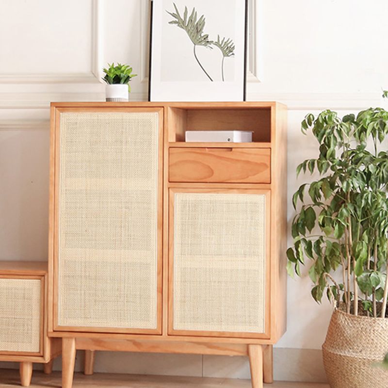 Contemporary Cabinet 4 Shelves With Doors Pine Squared Legs Accent Cabinet