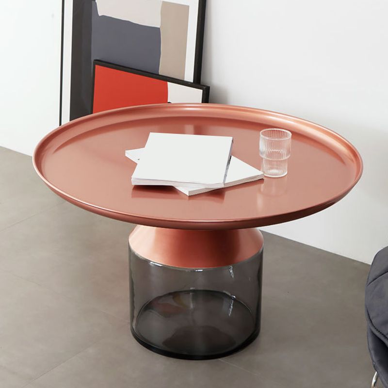 Metal Tray Top Coffee Table Mid-Century Glass Pedestal Cocktail Table